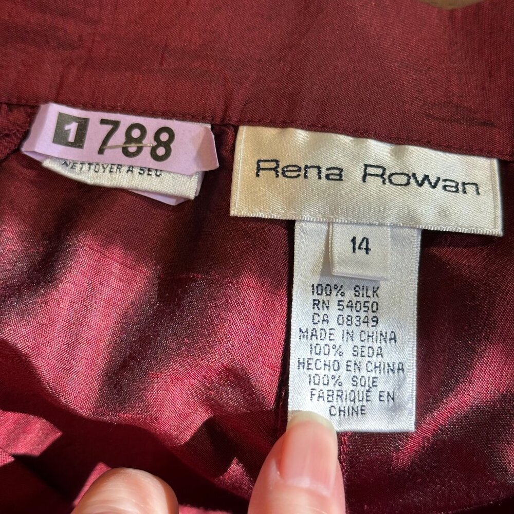 Rena Rowan Red Silk Pleated Pants Women's SZ 14 Office Career Quiet Luxury - Picture 3 of 4